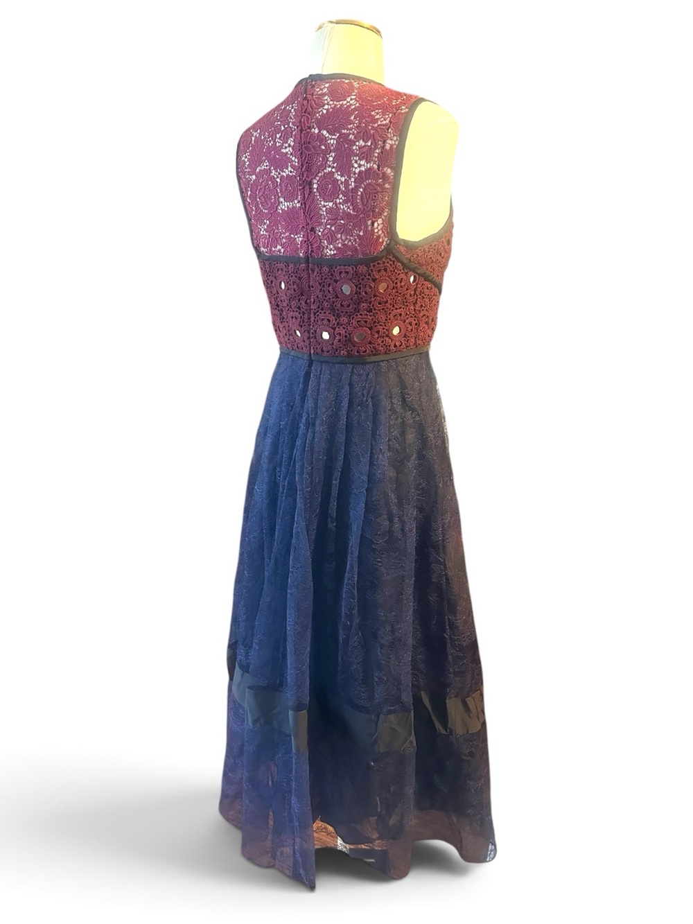 Burberry Prorsum NWT Lace Midi Dress Italy Burgundy Navy High Low EU42 US6 - Picture 7 of 16